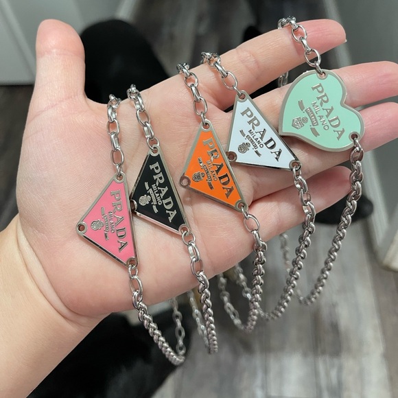 Upcycled Prada Pendent Chain Necklace Stainless - Picture 2 of 7